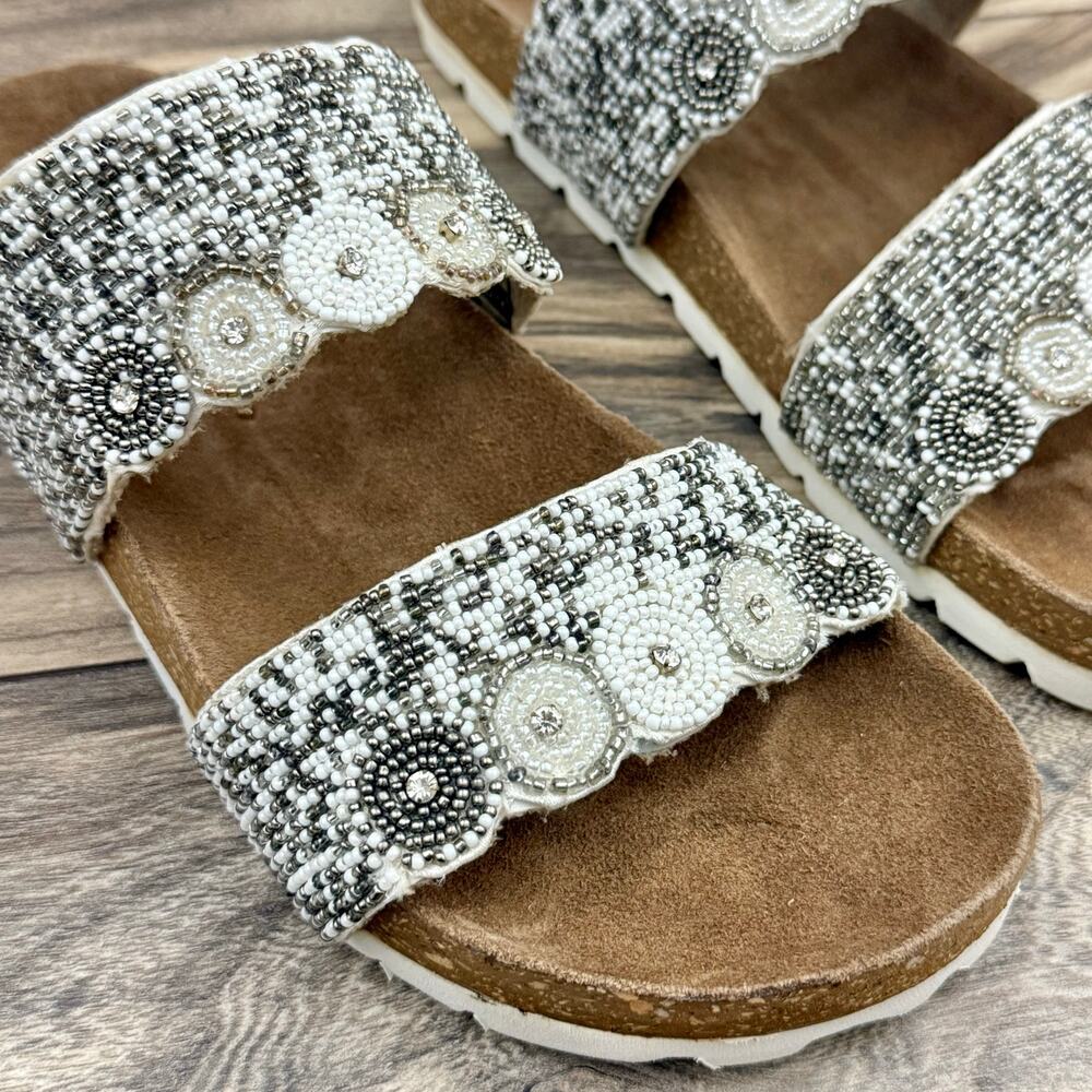NIB Roan Bed Stu 7.5 Jury White Multi Beaded Slide Sandals Boho - Picture 4 of 12